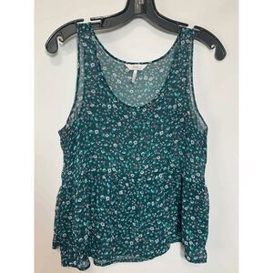 Kirra Women's Sleeveless Ditsy Floral Scoop Neck Sheer Peplum Blue Top Size S